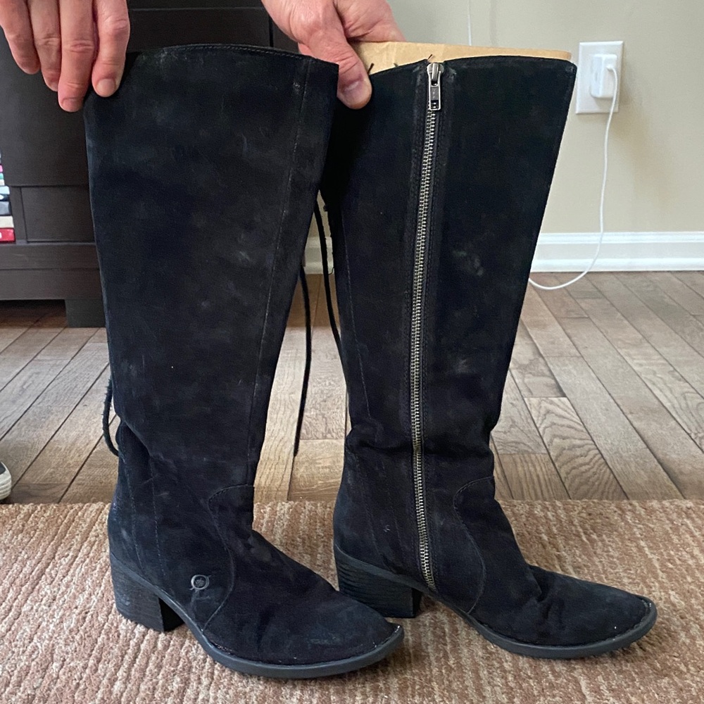 Born Black Suede Over-the-Knee Zip Boots